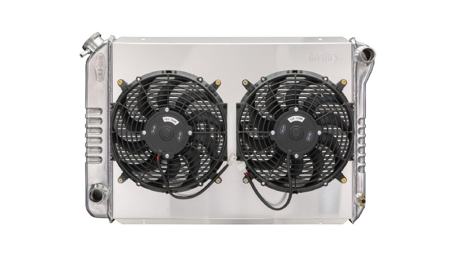 COLD - Radiator and Fan CaseCold, 30.188 in W x 19.688 in H x 3 in D, Passenger Side Inlet, Driver Side Outlet, Aluminum, Polished