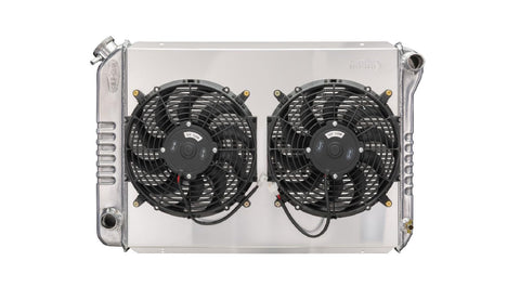 COLD - Radiator and Fan CaseCold, 30.188 in W x 19.688 in H x 3 in D, Passenger Side Inlet, Driver Side Outlet, Aluminum, Polished