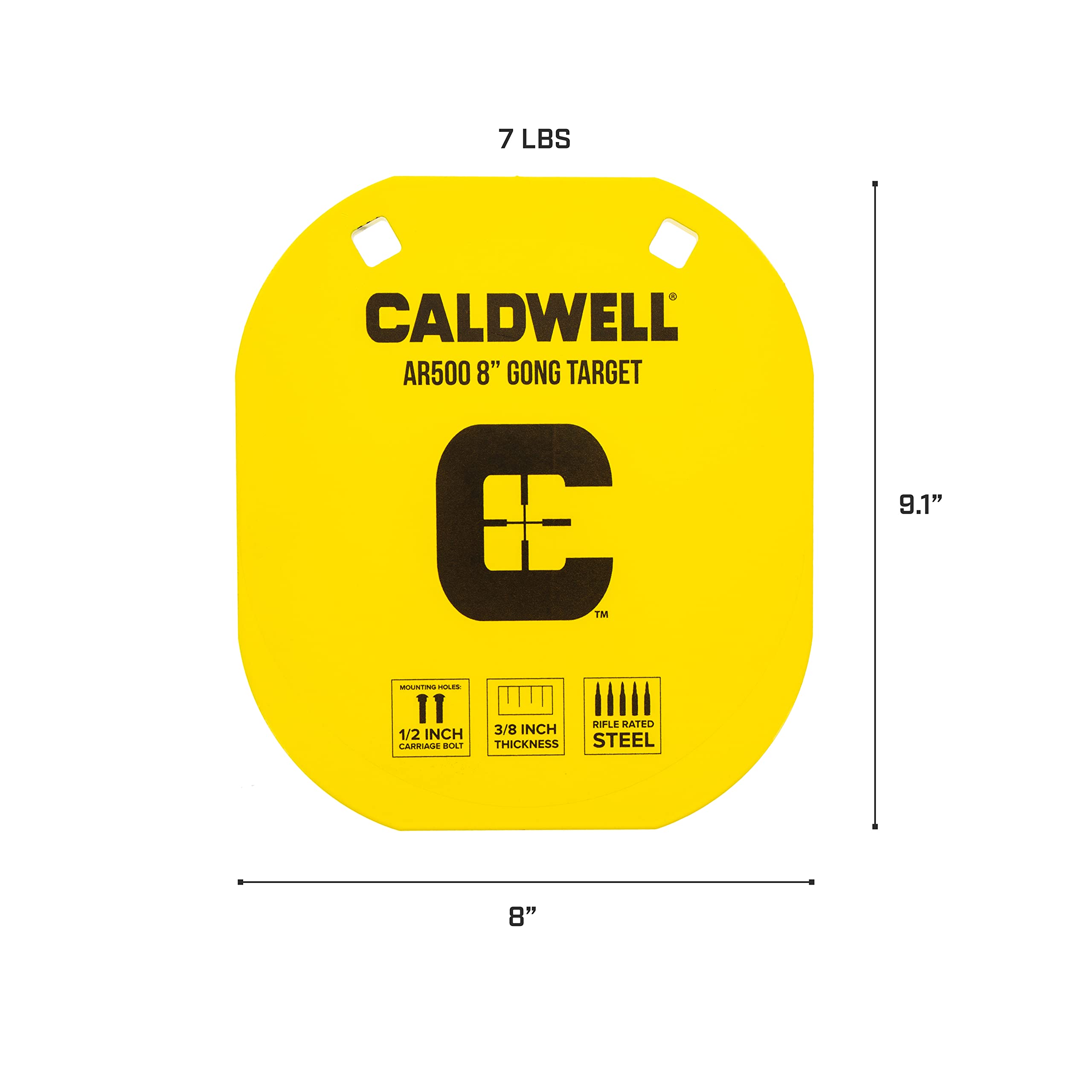 AR500 Steel Target Caldwell High Caliber 8" Gong, 3/8" Thickness, Rifle Rated for Precision Shooting and Target Practice