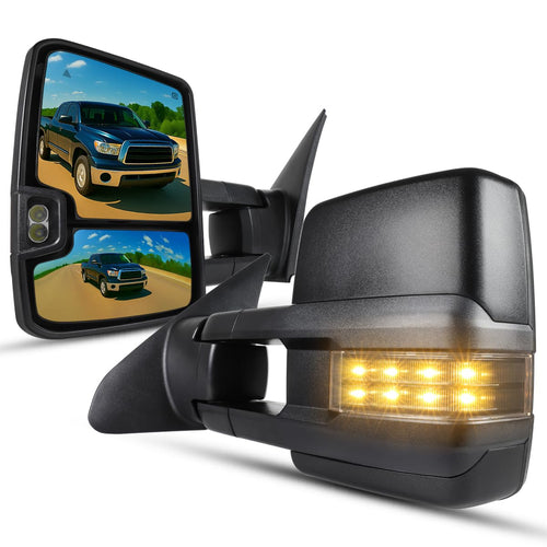 Spec-D Tuning Heated Power Towing Mirrors w/Smoke LED Signal + Blind Spot Compatible with 2007-2021 Toyota Tundra, 2008-2017 Toyota Sequoia Left + Right Pair