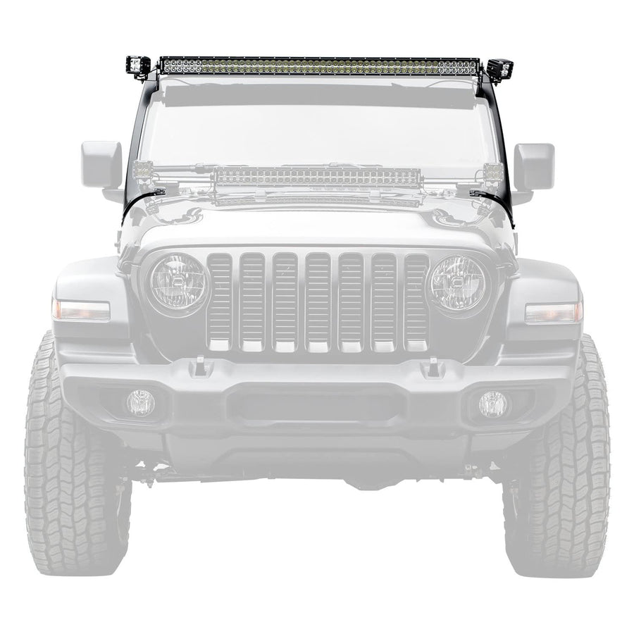 Jeep JL, Gladiator T-Rex Front Roof LED Kit with (1) 50 Inch LED Straight Double Row Light Bar and (2) 3 Inch LED Pod Lights - PN #Z374831-KIT2