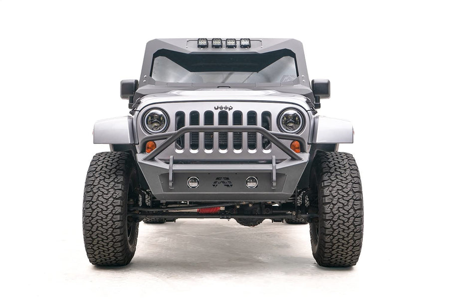 Fab Fours Stubby JK07-B1952-B Raw Front Winch HD Bumper with Pre-Runner Guard
