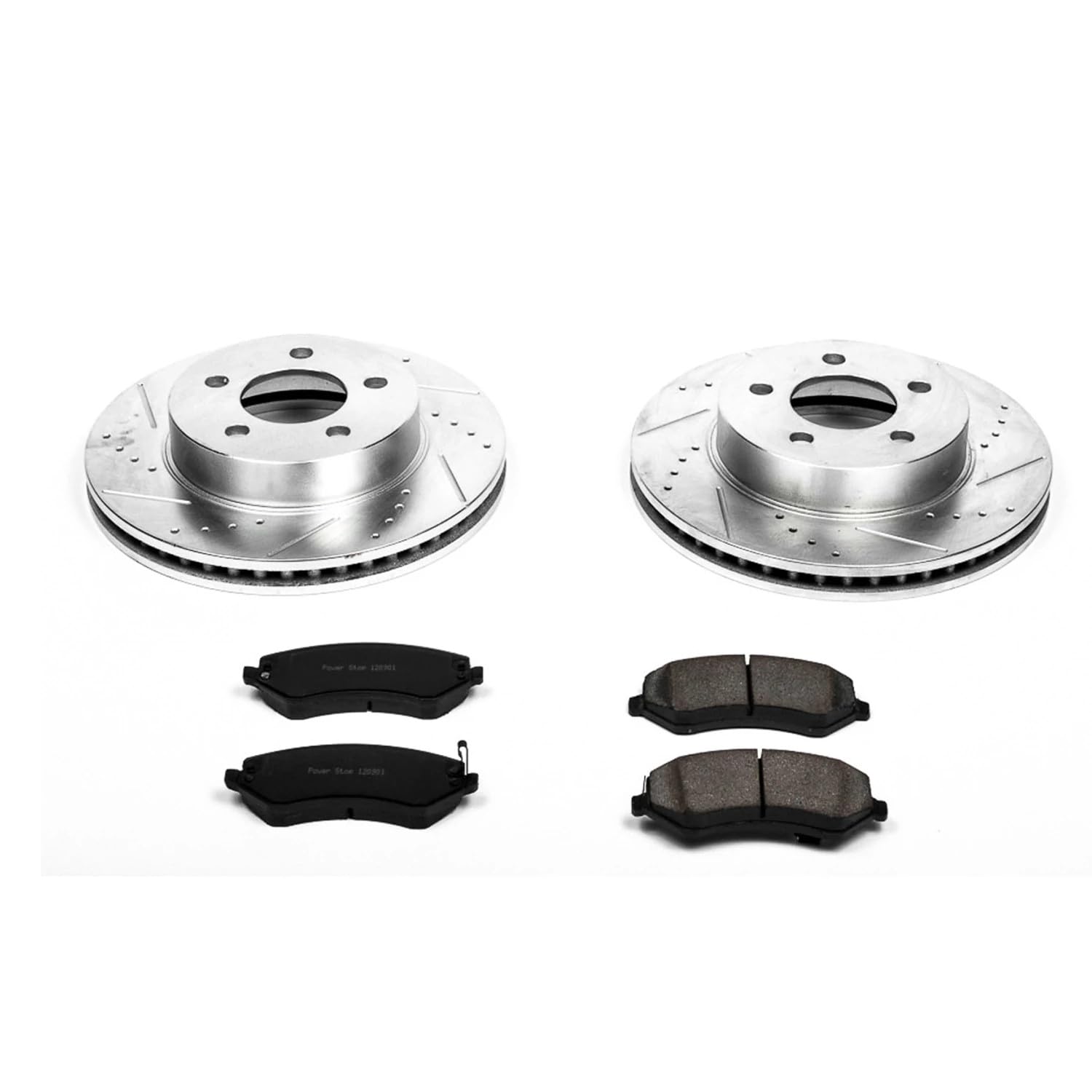 Power Stop K2160 Z23 Carbon Fiber Brake Pads with Drilled and Slotted Brake Rotors Kit For 2002 2003 2004 2005 2006 2007 Jeep Liberty
