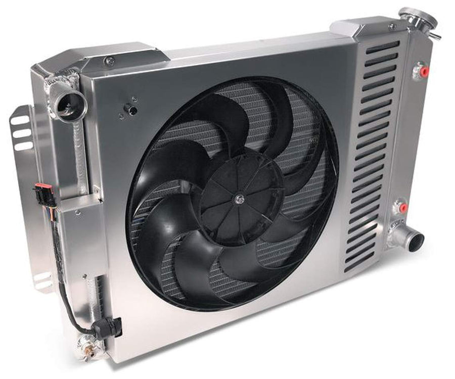 Slim-Fit Radiator, Direct Fit Series, 26-1/2 in W x 18-1/2 in H x 4 in D, Single Pass, Driver Side Inlet, Passenger Side Outlet, Natural, Automatic Transmission, Mopar A-Body/B-Body 1960-88h