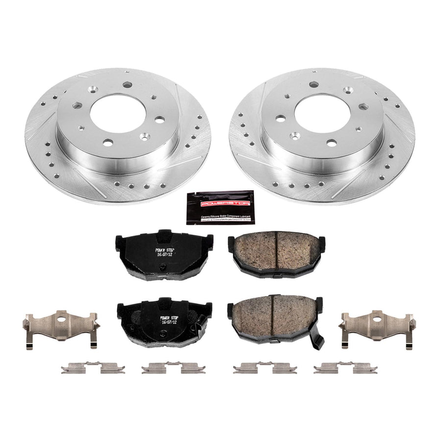 Power Stop K5905 Rear Brake Pads Z23 Carbon Fiber with Drilled & Slotted Brake Rotors Kit For Kia Spectra 2004-2009, Kia Spectra5 2005-2009 [Model Specific]