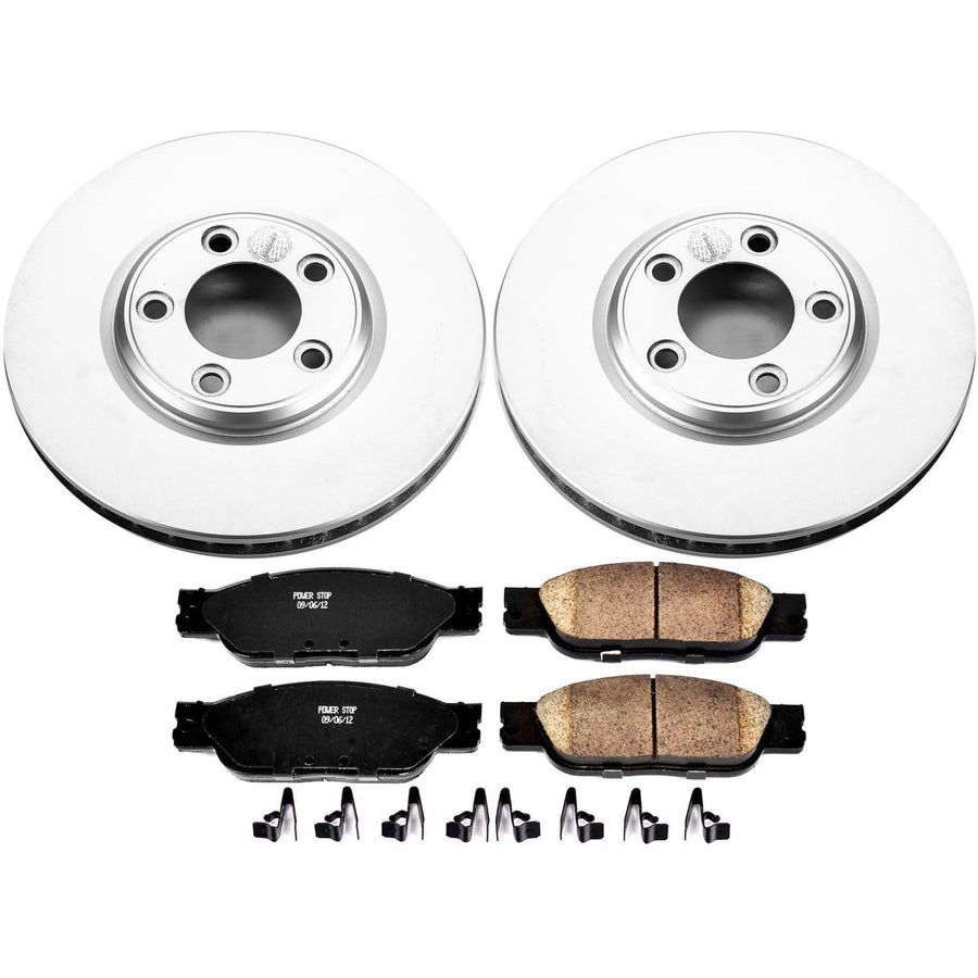 Power Stop Coated CRK1353 Brake Rotor and Ceramic Brake Pads- Front For Jaguar S-Type 2003-2004 [Model Specific]