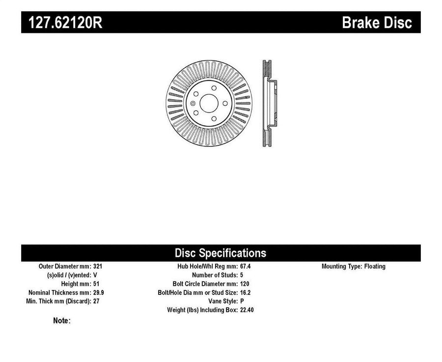 Sport Drilled/Slotted Brake Rotor StopTech 127.62120R (Front Right), 1 Pack