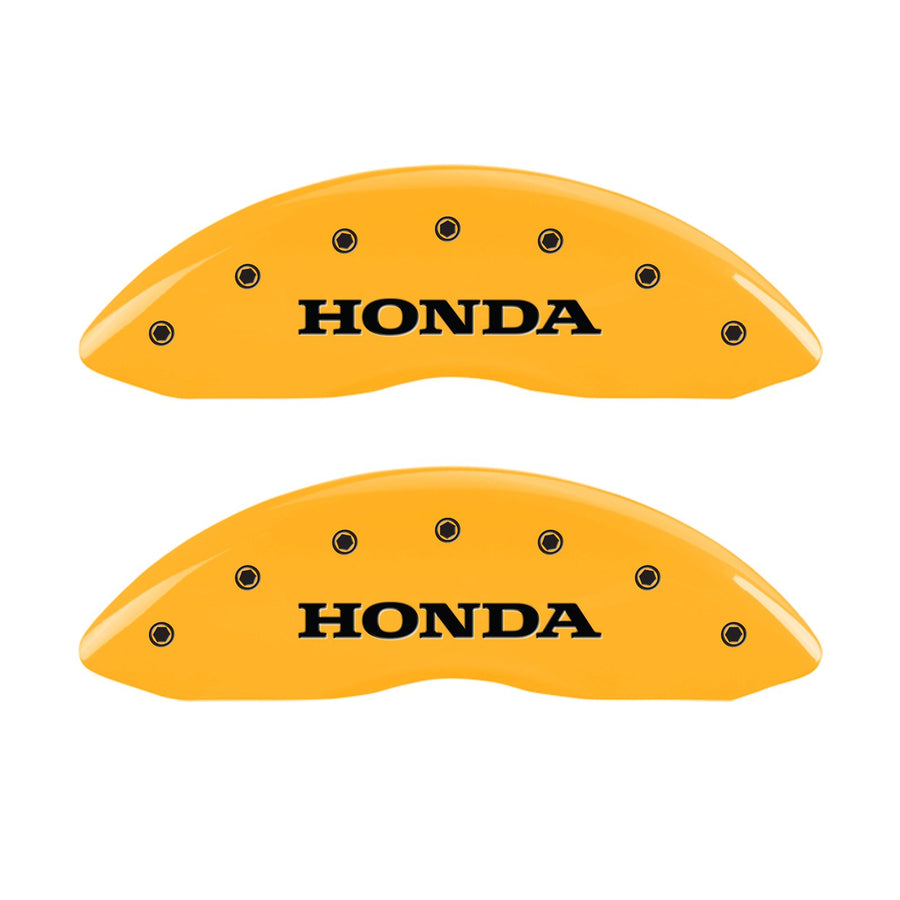 Caliper Covers MGP 20219SHONYL Yellow (Set of 4, Engraved Front and Rear: Honda, Yellow powder coat finish, black characters)