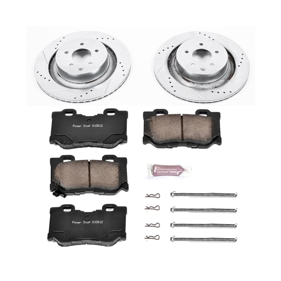 Power Stop K4732 Brake Pads Rear Z23 Carbon Fiber with Drilled & Slotted Brake Rotors Kit For INFINITI G37, INFINITI Q60, Nissan 3, Nissan 370Z, Niss [Model Specific]