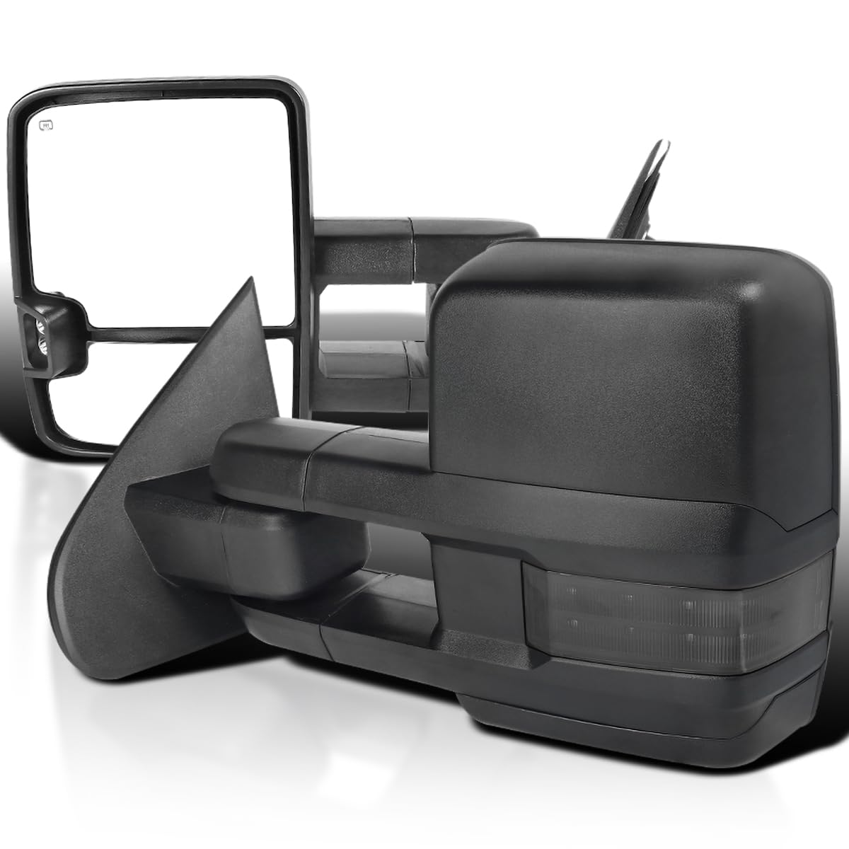 Spec-D Tuning Power Heated Black Towing Mirrors w/Temp Sensor w/Smoke LED Signal Compatible with 2014-2018 Chevy Silverado GMC Sierra 1500 2500HD 3500HD Left + Right Pair
