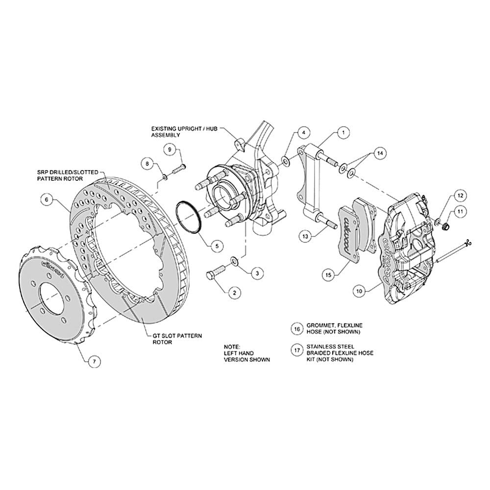 14.25 AERO6 Front Hat Kit, Drilled, Red