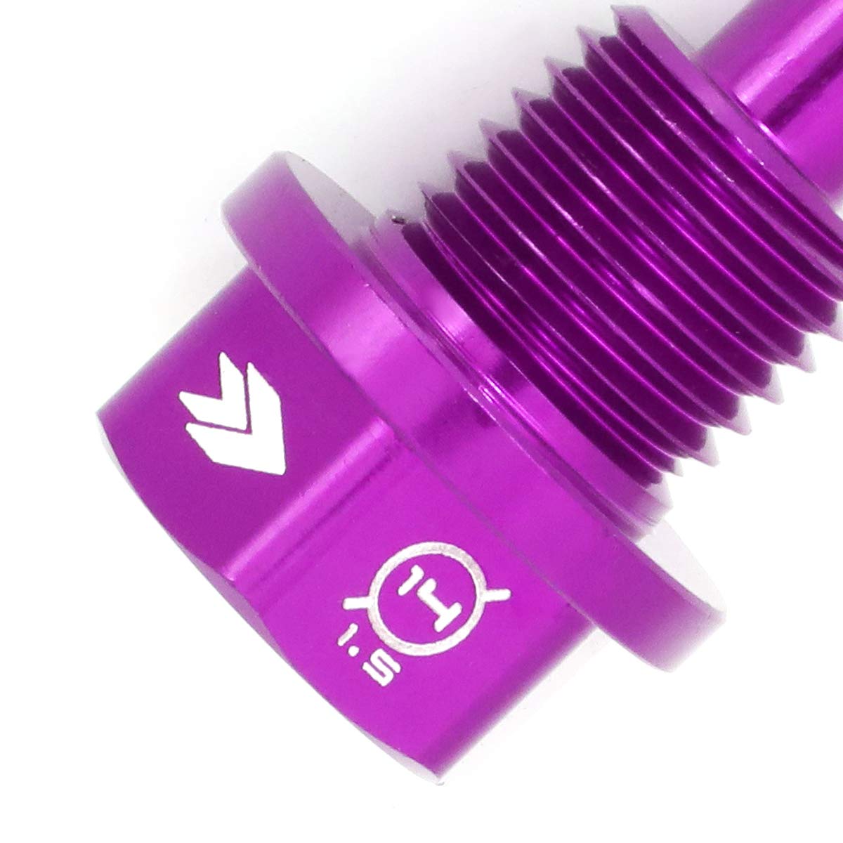 NRG Innovations Magnetic Oil Drain Plug, Engine Oil Drain Nut M14 X 1.5 Thread Size w/Washer, Purple, T-6061 Aluminum w/Stainless Steel Internal Magnet, NRG-NOP-100PP