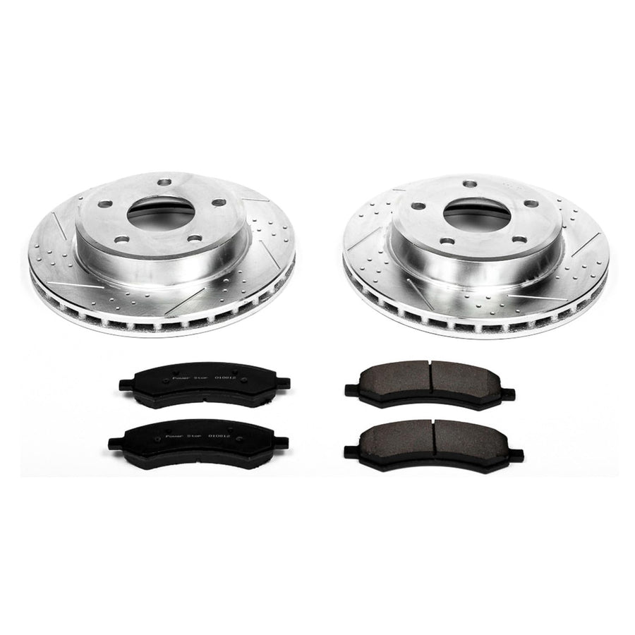 Power Stop K2193 Z23 Carbon Fiber Brake Pads with Drilled & Slotted Brake Rotors Kit For Dodge Dakota 2005-2010, Mitsubishi Raider 2006-2009, Ram Dakota 2011 [Model Specific]