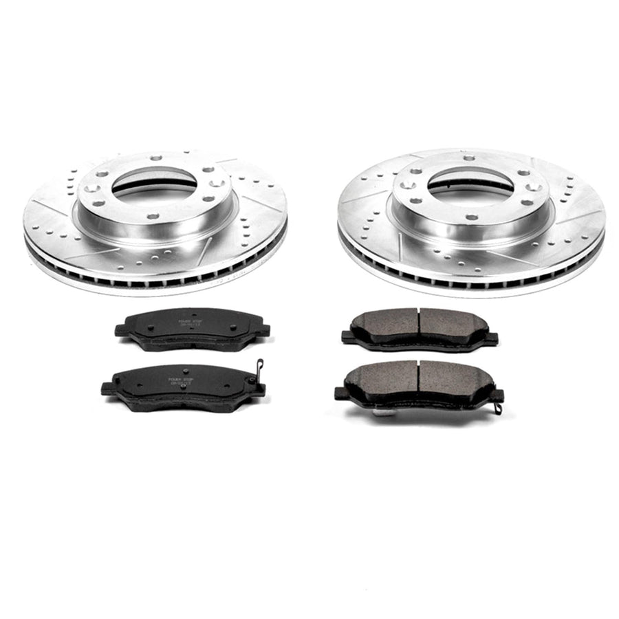 Power Stop K4664 Z23 Carbon Fiber Brake Pads with Drilled & Slotted Brake Rotors Kit For Hyundai Entourage 2007-2008, Kia Sedona 2006-2012, Kia Sedona 2014 [Model Specific]