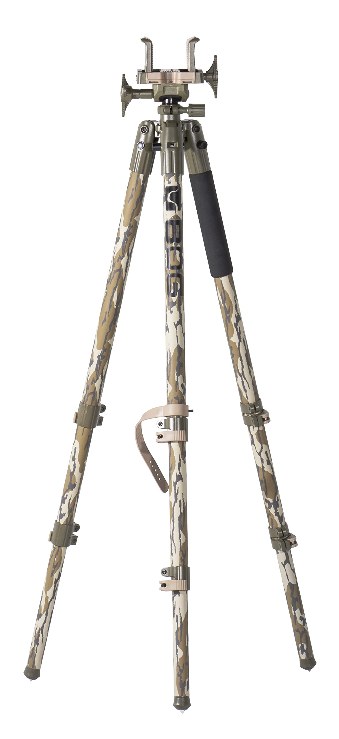 DeathGrip BOG Mossy Oak Bottomland Camo Tripod with Durable Aluminum Frame, Lightweight, Stable Design, Bubble Level, Adjustable Legs, and Hands-Free Operation for Hunting, Shooting, and Outdoors