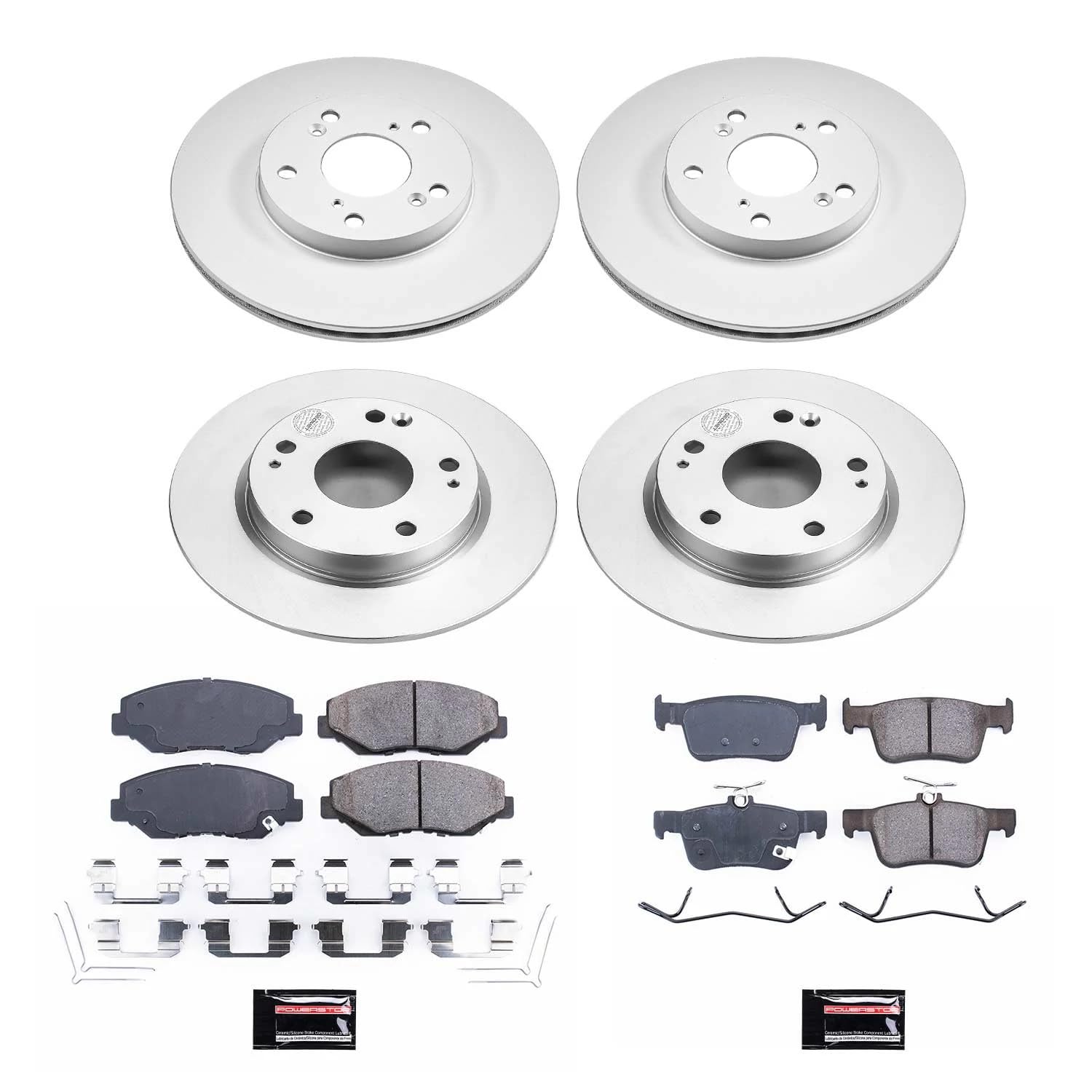 Power Stop CRK7574 Brake Rotor and Coated Ceramic Brake Pads- Front & Rear For Honda Civic 2016-2021 [Model Specific]