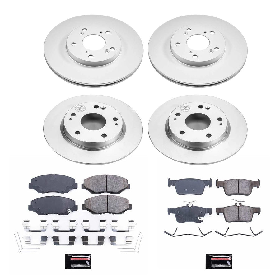 Power Stop CRK7574 Brake Rotor and Coated Ceramic Brake Pads- Front & Rear For Honda Civic 2016-2021 [Model Specific]