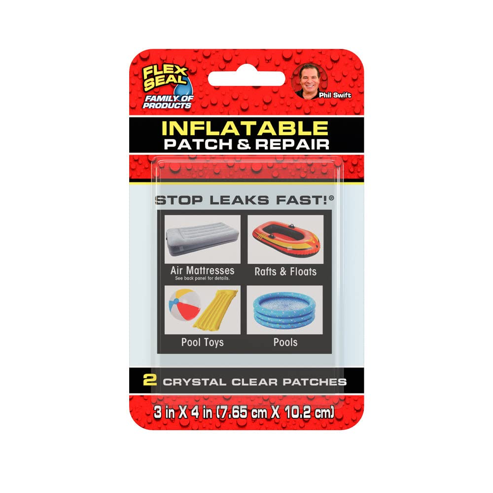 Patch & Repair Kit Flex Seal for Air Mattresses, Rafts, Pool Toys - 2 Clear Patches, Smooth PVC