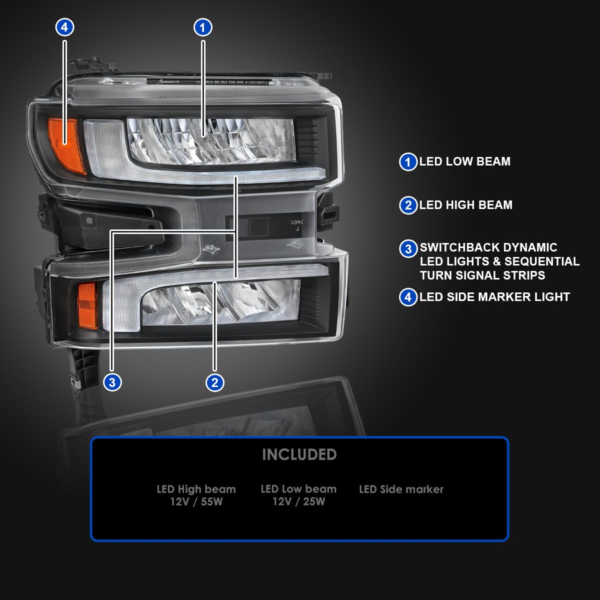 Full LED Strip Headlights SPEC-D TUNING w/Switchback Sequential Turn Signals and Startup Animation Compatible with 2019-2021 Chevy Silverado 1500, 2022 Chevy Silverado 1500 LTD