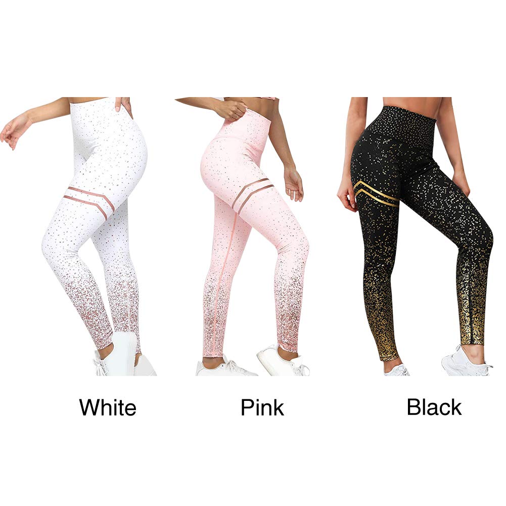 Women Yoga Pants Kathleen0 Workout Elastic Running Training Fitness Compression Tummy Control Casual Gym Leggings Sports Slim High Waist Printed(SBlack)