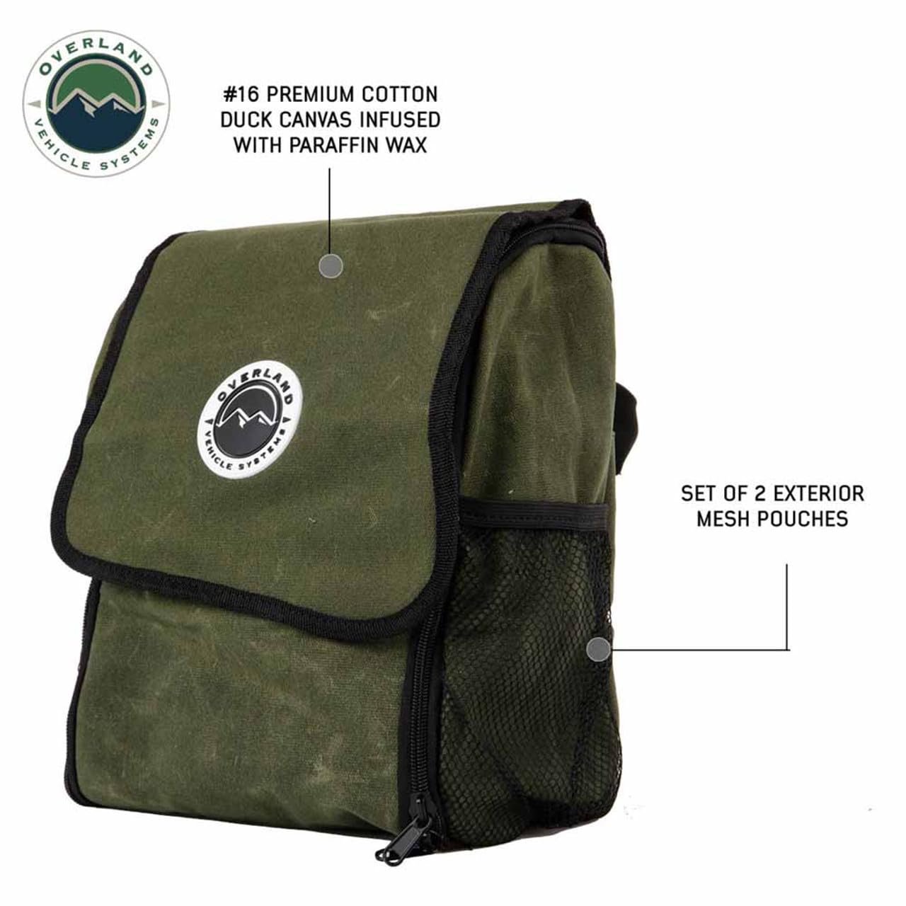 Overland Vehicle Systems Bag Overnight with Handle & Straps - #16 Waxed Canvas Storage - Infused with Paraffin Wax Waterproofing - Doubled Reinforced Stitching