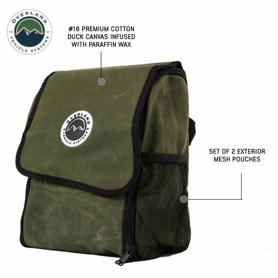 Overland Vehicle Systems Bag Overnight with Handle & Straps - #16 Waxed Canvas Storage - Infused with Paraffin Wax Waterproofing - Doubled Reinforced Stitching