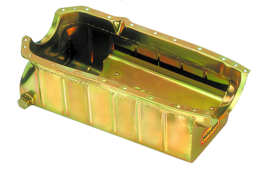 MILODON Engine Oil Pan, Full Sump, Marine, 10 qt, 7.625 in Deep, Steel, Cadmium, Oldsmobile V8, Each