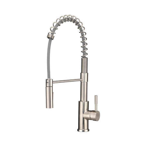 Dura Faucet RV Swivel DF-MK504SLK-SN High-Arc Spring Kitchen Sink Faucet - Single Handle - Kitchen Faucet with Pull-Down Sprayer - Optional Deck Plate (Brushed Satin Nickel)