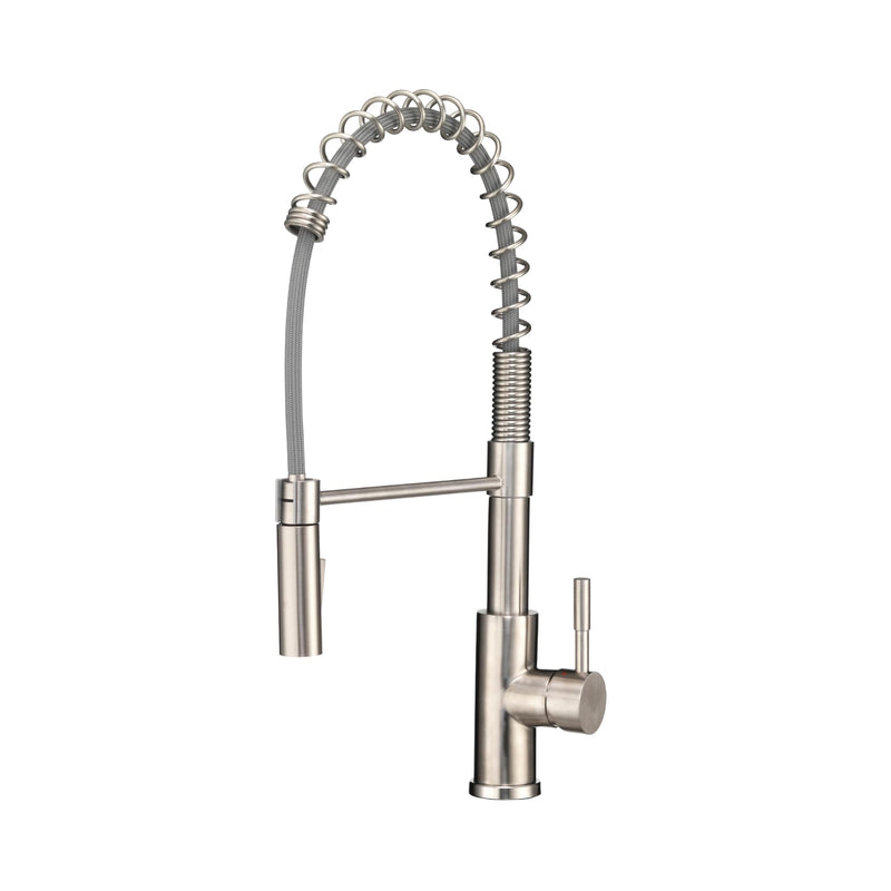 Dura Faucet RV Swivel DF-MK504SLK-SN High-Arc Spring Kitchen Sink Faucet - Single Handle - Kitchen Faucet with Pull-Down Sprayer - Optional Deck Plate (Brushed Satin Nickel)