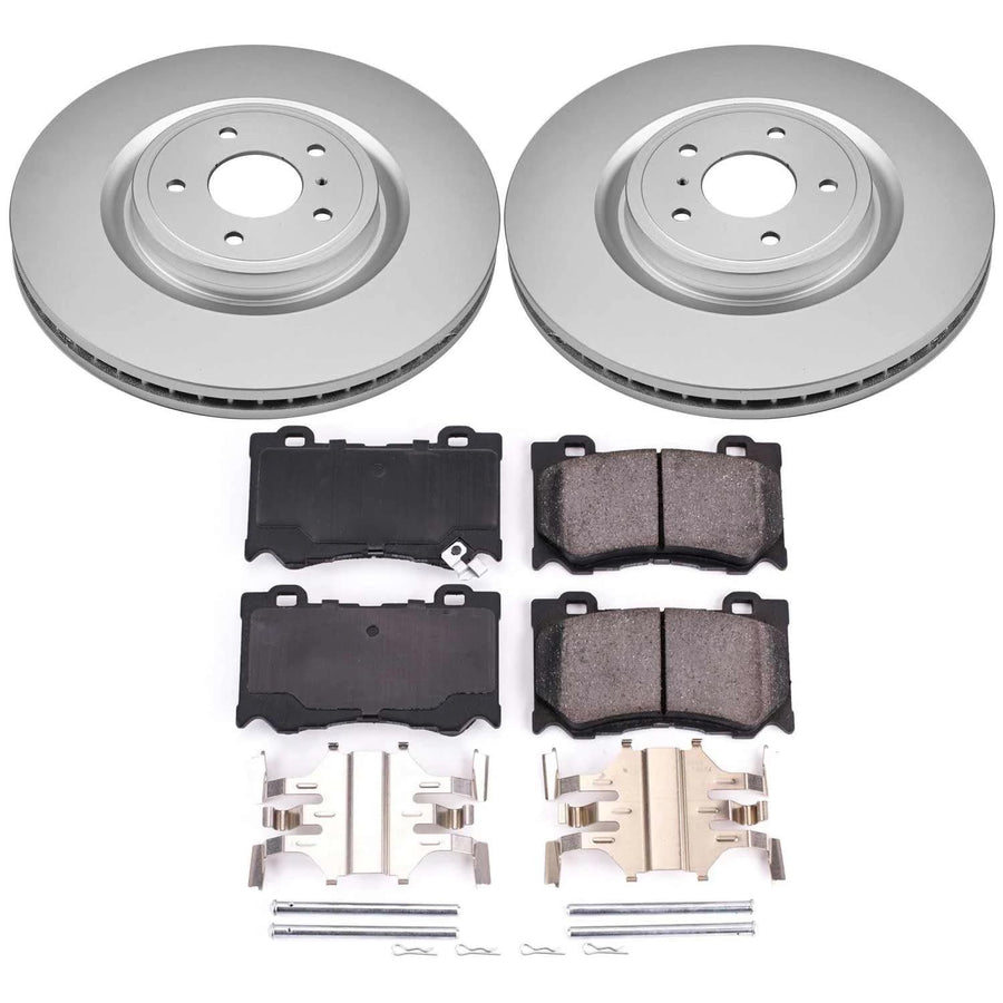 Power Stop Coated Brake Rotor & Ceramic Brake Pads CRK2915- front For FX50, G37, M, M37, M56, Q50, Q60, Q60, Q70, Q70L, Q, 3, 370Z, Niss [Model Specific]