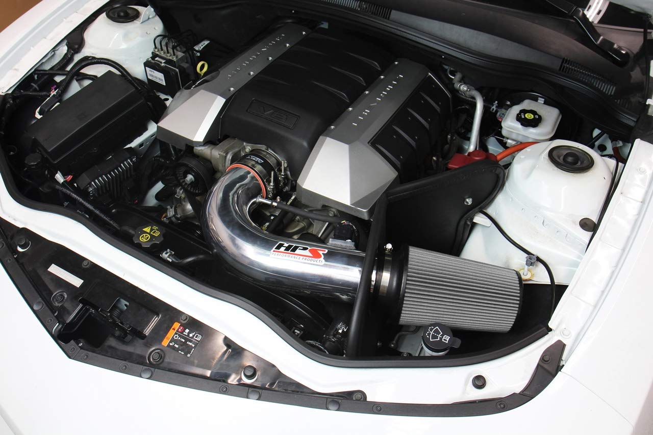 HPS Red Performance Shortram Air Intake Kit + Heat Shield Cool Ram Compatible for 2010-2015 Chevy Camaro SS 6.2L V8, 827-607R