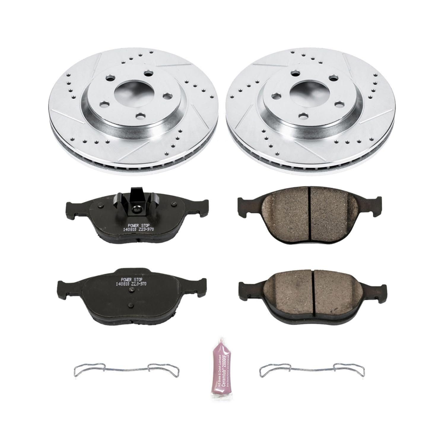 Power Stop K5137 Z23 Carbon Fiber Brake Pads with Drilled & Slotted Brake Rotors Kit For Buick LeSa, Buick Park Ave, Cadillac DeVi, Chevy Imp, Chevy Monte Ca, Pontiac Bonnev [Model Specific]