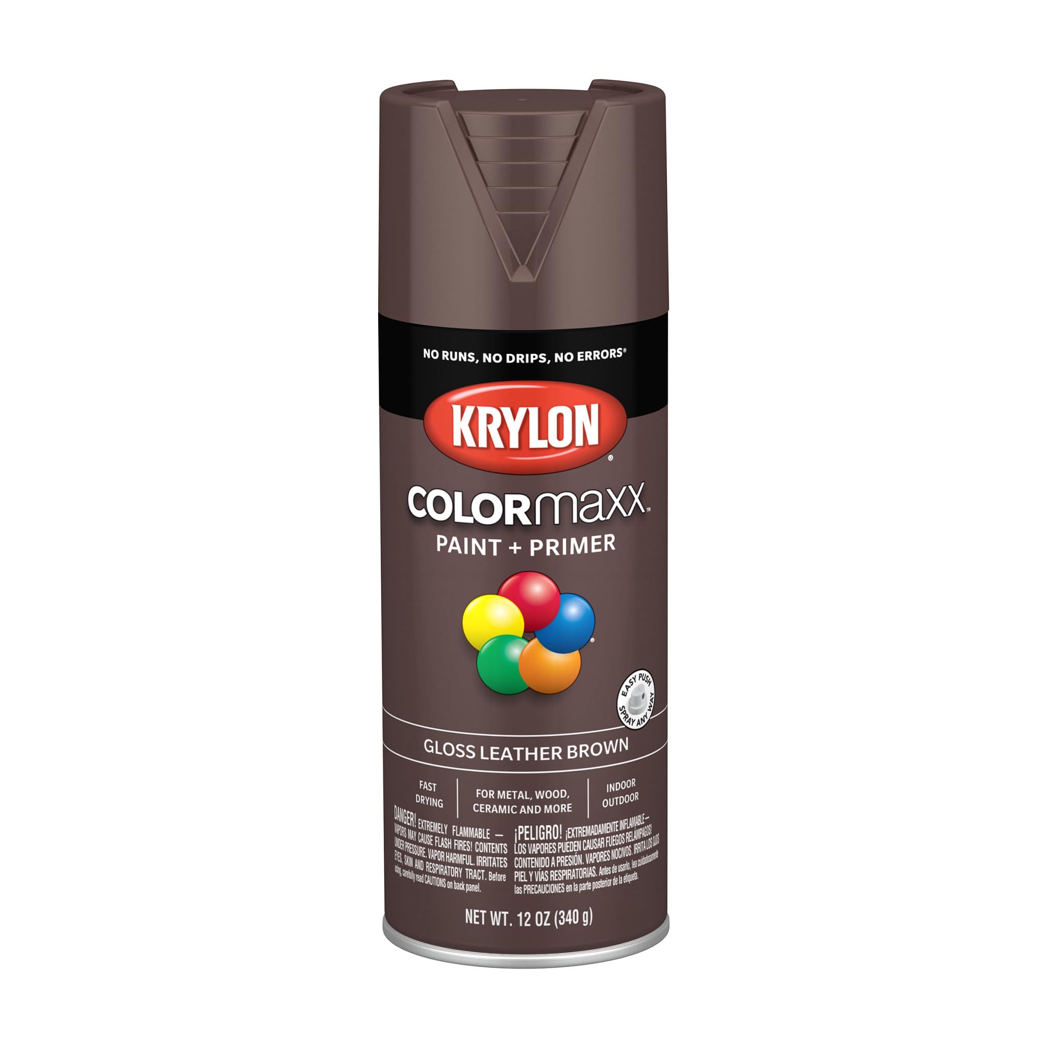Krylon K05527007 Spray Paint and Primer COLORmaxx for Indoor/Outdoor Use, Gloss Leather Brown, 12 Ounce (Pack of 1)