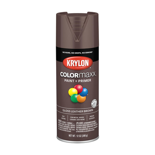 Krylon K05527007 Spray Paint and Primer COLORmaxx for Indoor/Outdoor Use, Gloss Leather Brown, 12 Ounce (Pack of 1)