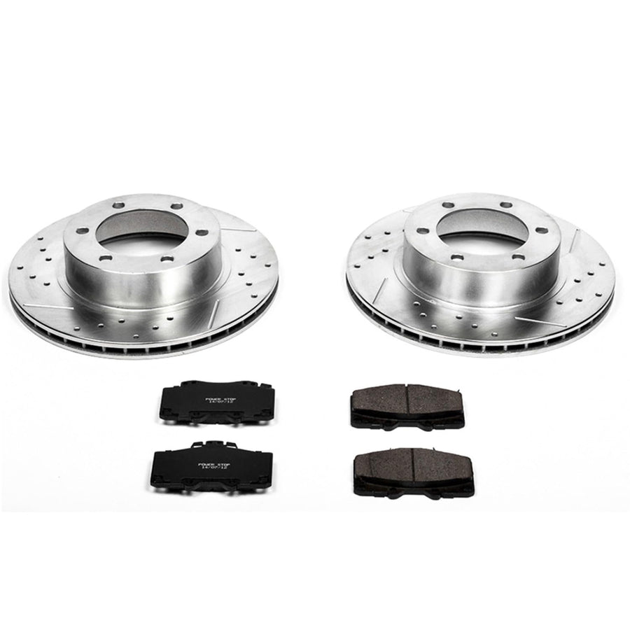 Power Stop K1236 Z23 Carbon Fiber Brake Pads with Drilled & Slotted Brake Rotors Kit For Toyota 4Runner 1995-2002, Tacoma 2004 [Model Specific]