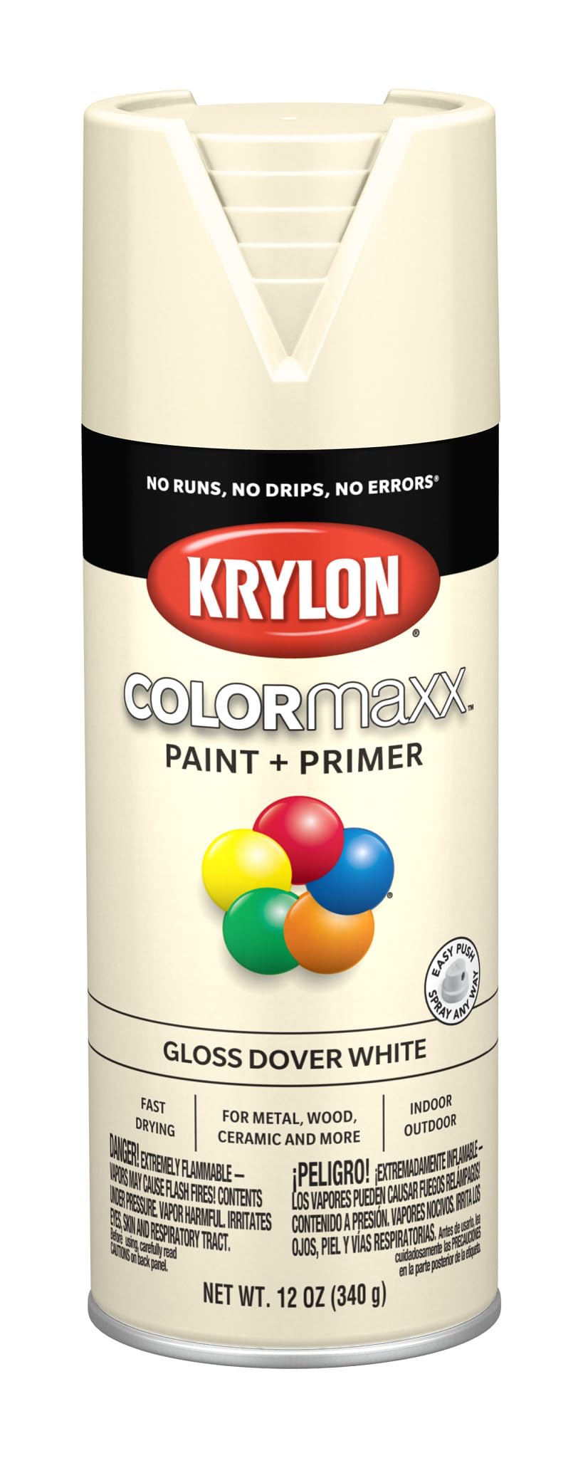 Krylon K05516007 Spray Paint and Primer COLORmaxx for Indoor/Outdoor Use, Gloss Dover White , 12 Ounce (Pack of 1)