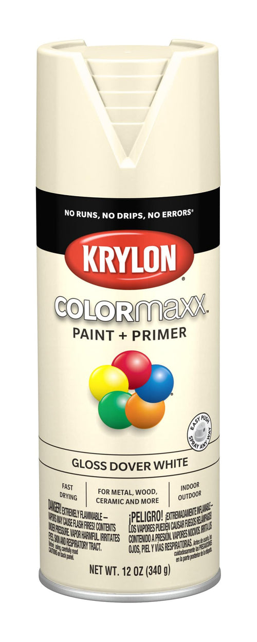 Krylon K05516007 Spray Paint and Primer COLORmaxx for Indoor/Outdoor Use, Gloss Dover White , 12 Ounce (Pack of 1)