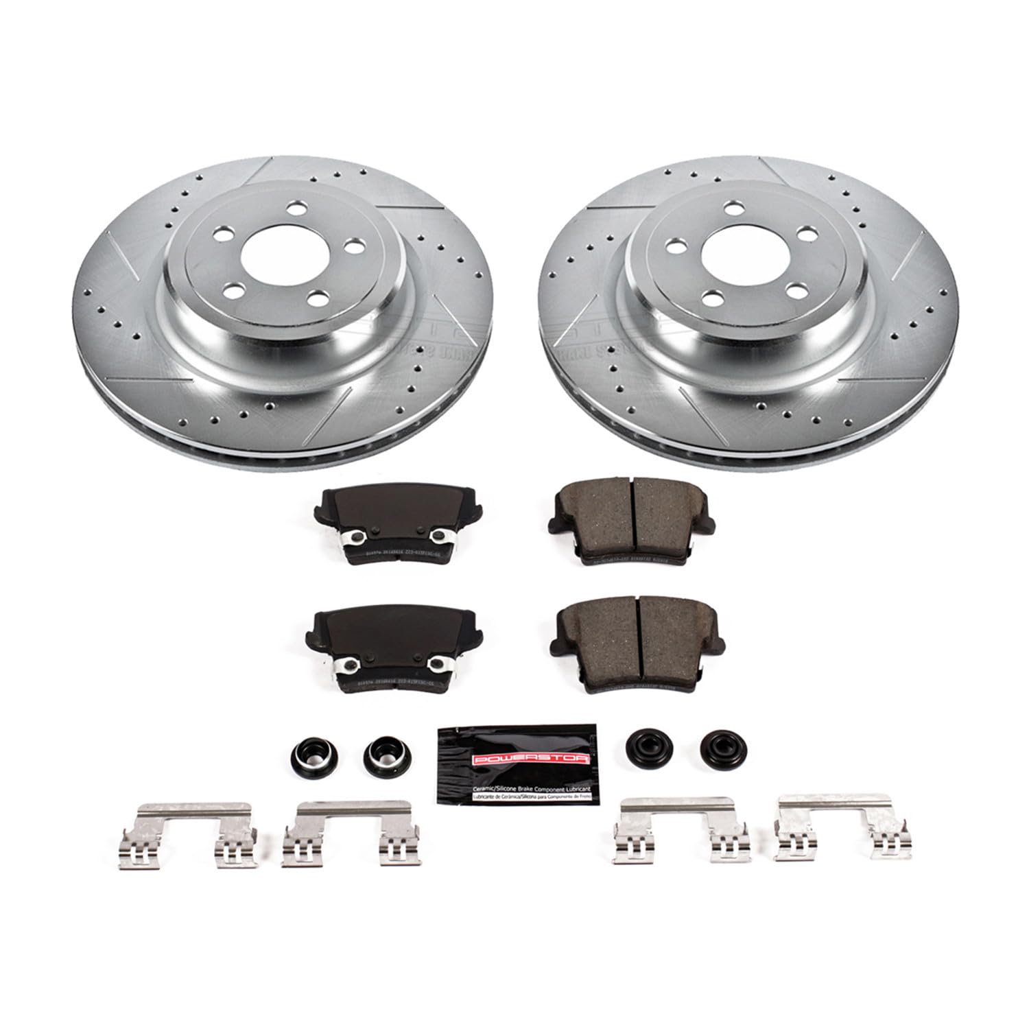 Power Stop K5486 Z23 Carbon Fiber Brake Pads with Drilled & Slotted Brake Rotors Kit For Dodge Charger 2006-2014, Dodge Magnum 2006-2008 [Model Specific]