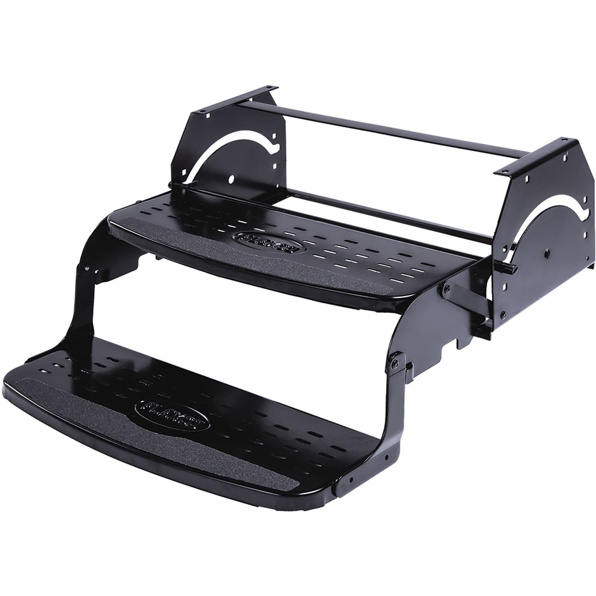 Manual RV Step Stromberg Carlson SMFP-2120 – Foldable Camper Stairs for Trailer Entry, Portable Double Pull Out Platform for RV, Rust Resistant Construction, Exterior Camper Step, 20" Non-Skid Design
