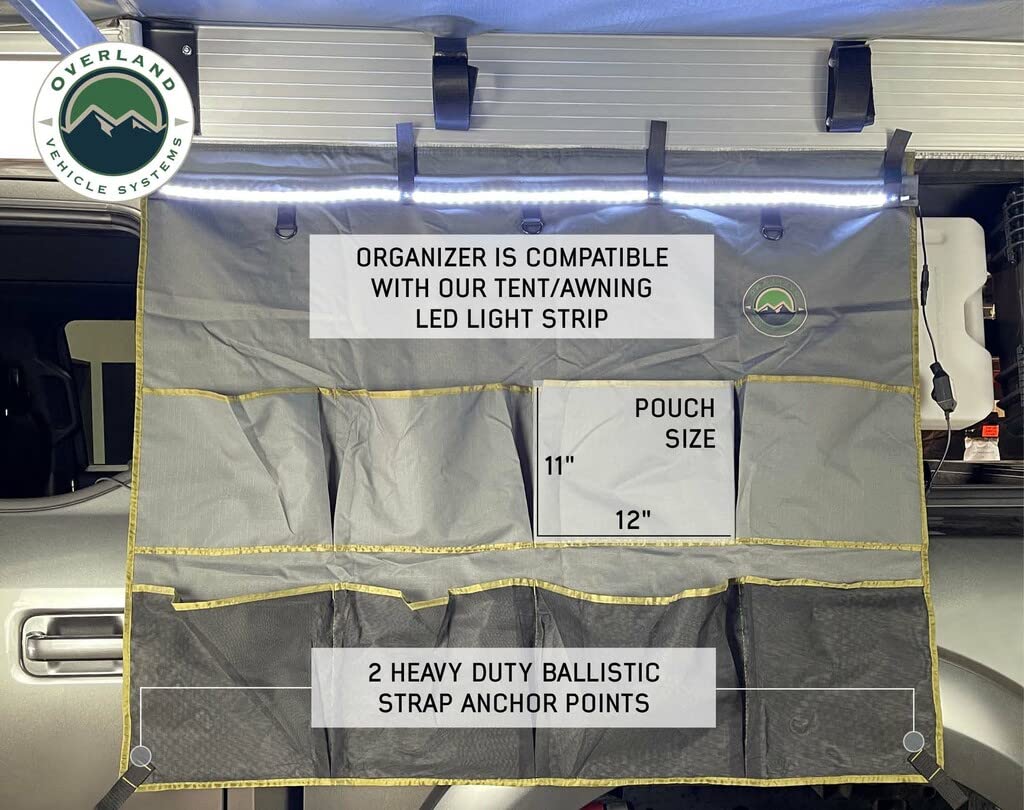 Tent & Awning Organizer Overland Vehicle Systems 18089911 | 600D Rip Stop Material | 8 Storage Pouches | Length 47” Height 39” | Easy Setup/Takedown