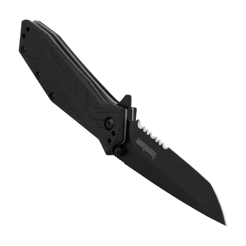 Brawler Kershaw Pocket Knife, All-Black Design, 3 Inch Stainless Steel Partially Serrated Tanto Blade, EDC with Assisted Opening, 4-Position Pocketclip, Everyday Carry Pocket Knife for Men and Women