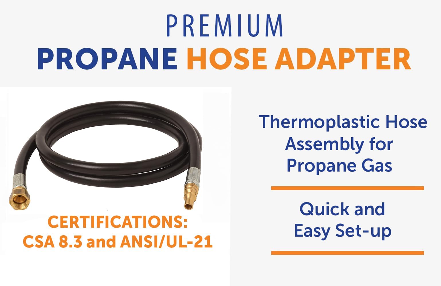 48-inch Flame King Propane Thermo Plastic Hose Assembly, 1/4" Male Quick Disconnect Plug × 3/8" Female Flare Swivel, with 1/4" ID Hose for RV, Van, and Trailer