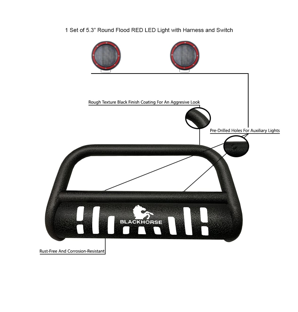 Bull Bar-T Kit Black Horse Textured Black Compatible with 2018-2024 GMC Terrain|2018-2024 Chevrolet Equinox-CBT-C292SP-PLFR