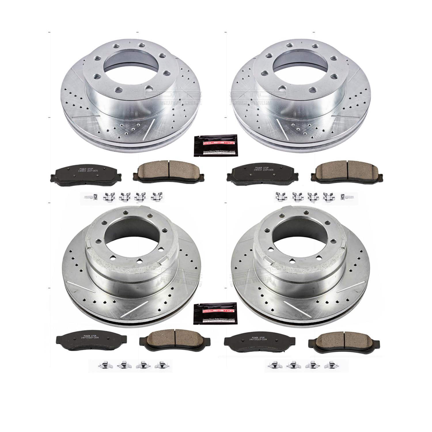 Power Stop K6546 Z23 Carbon Fiber Brake Pads Front and Rear with Drilled & Slotted Brake Rotors Kit For Ford F-350 Super Duty 2012 [Vehicle Specific]