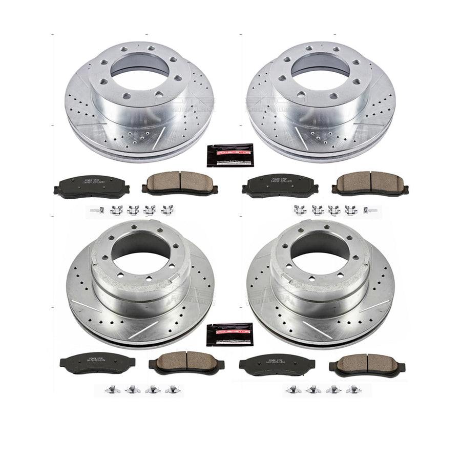 Power Stop K6546 Z23 Carbon Fiber Brake Pads Front and Rear with Drilled & Slotted Brake Rotors Kit For Ford F-350 Super Duty 2012 [Vehicle Specific]