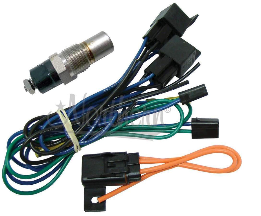 Northern Radiator Electric Temperature Switch, 185 Degree On, 165 Degree Off, 3/8 in NPT Male, Dual Fan Relay, Wiring Harness, Kit