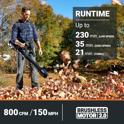 WORX Nitro 80V Cordless Leaf Blower, Backpack Blower with 150MPH & 800CFM, Electric Blower for Lawn Care with Brushless Motor & Variable Air Control, 4 Batteries & Basecamp Charger Included
