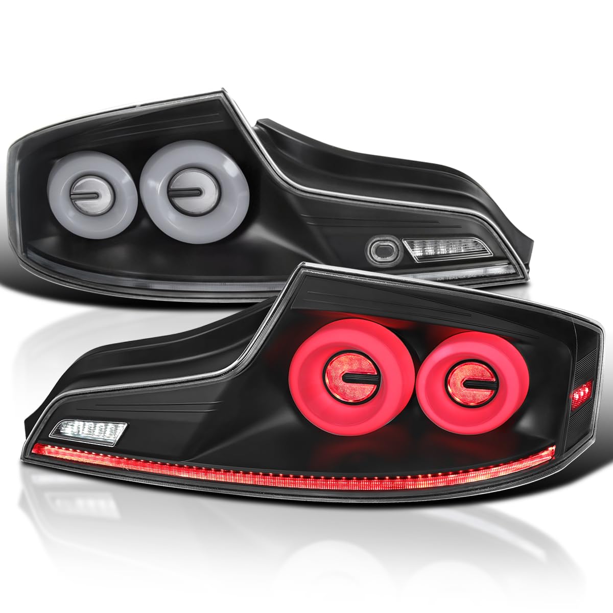 Full LED Tail Lights SPEC-D TUNING w/White Fiber Optic Halo Ring, Sequential Turn Signal, and Startup Animation Compatible with 2003-2007 Infiniti G35, Left + Right Pair Assembly