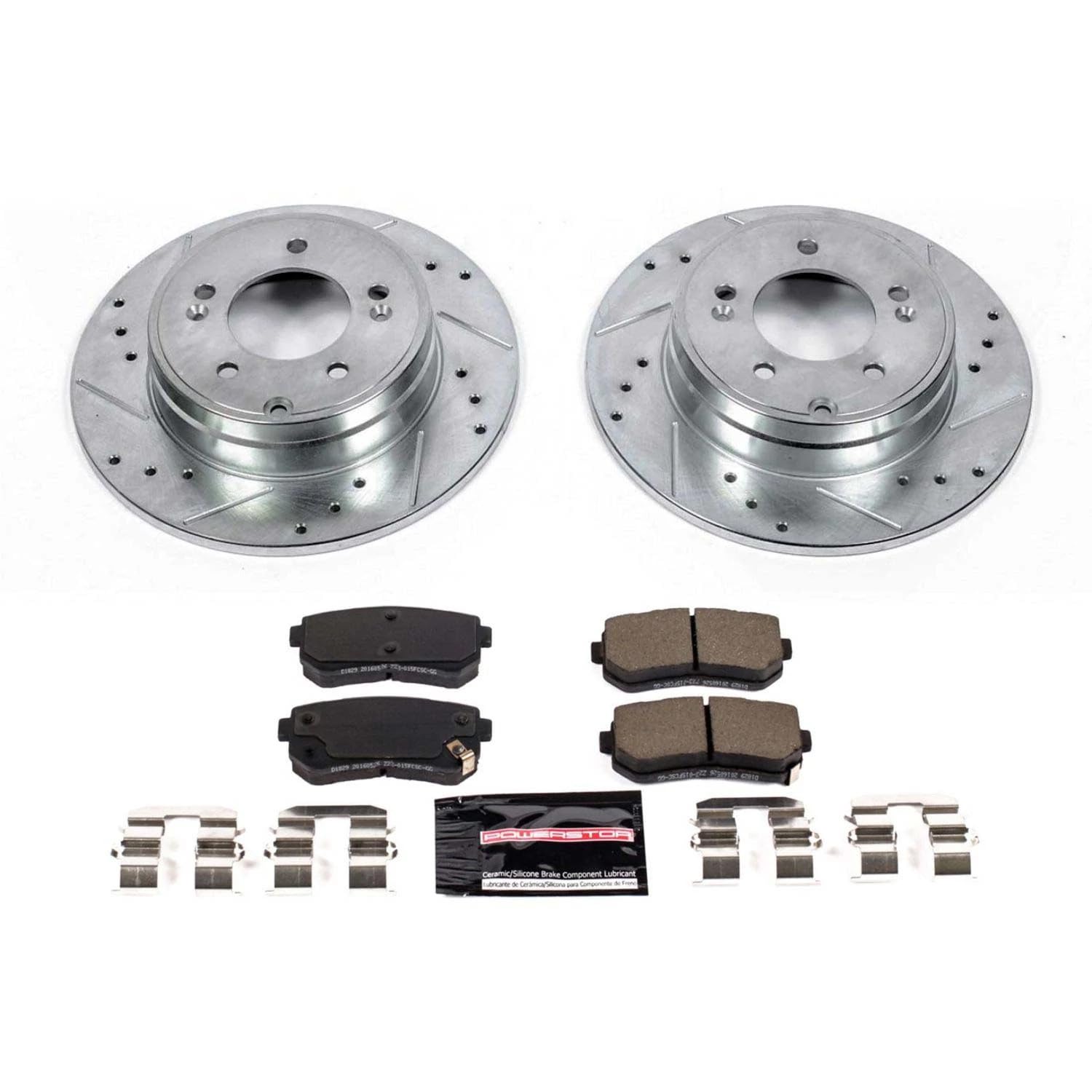 Power Stop K7505 Z23 Carbon Fiber Brake Pads Rear with Drilled & Slotted Brake Rotors Kit For Hyundai Sonata 2016-2019, Kia Optima 2016-2020 [Model Specific]