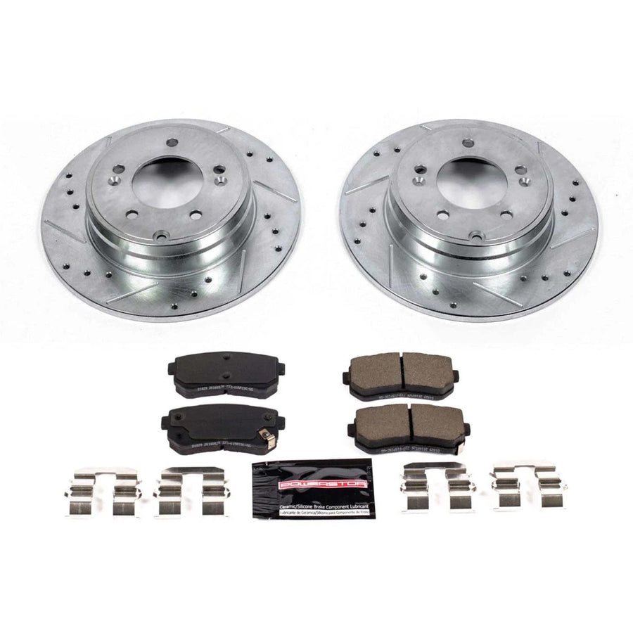 Power Stop K7505 Z23 Carbon Fiber Brake Pads Rear with Drilled & Slotted Brake Rotors Kit For Hyundai Sonata 2016-2019, Kia Optima 2016-2020 [Model Specific]